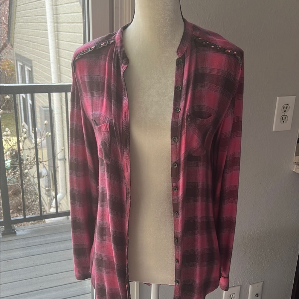 Matilda Jane Plaid Button-Up Shirt - Pink and Black